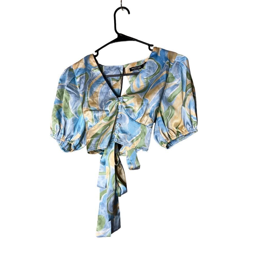 Nasty Gal Blue Satin Crop Top‎ Size 2
